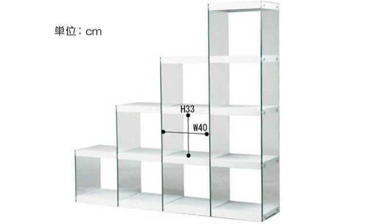 RA-1096 幅164cmスタイリッシュオープンラックガラス製のサイズ詳細画像