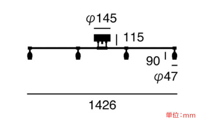 LT-3409 ソケット照明4灯シーリングライトのサイズ詳細画像