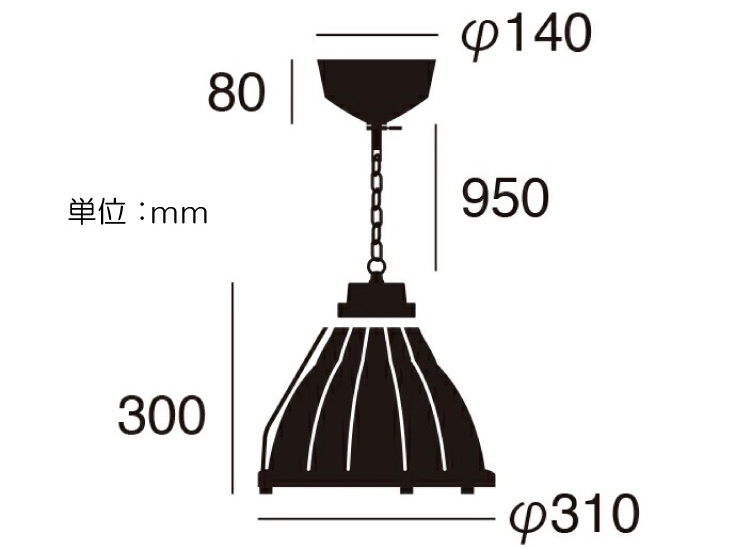 LT-3420 ストライプガラス製・1灯ペンダントランプLのサイズ詳細画像