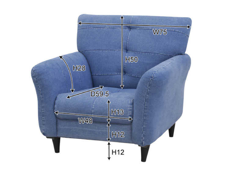 ヴィンテージ風 デニムブルー 1人掛けソファ ヴィンテージ風 デニムブルー 1人掛けソファ