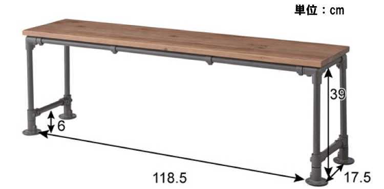 SF-3202 幅134cm・天然木パイン&スチールアイアン製・ベンチチェアのサイズ詳細画像