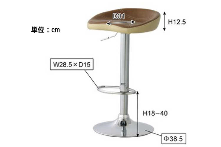 CH-3057 ソフトレザー製カウンターチェア（昇降機能付き）のサイズ詳細画像