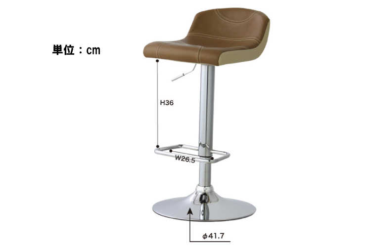 CH-3058 ソフトレザー製カウンターチェア（昇降機能付き）のサイズ詳細画像
