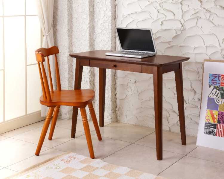 DE-1774 幅90cm・天然木ウォールナット製デスク（引出し付き