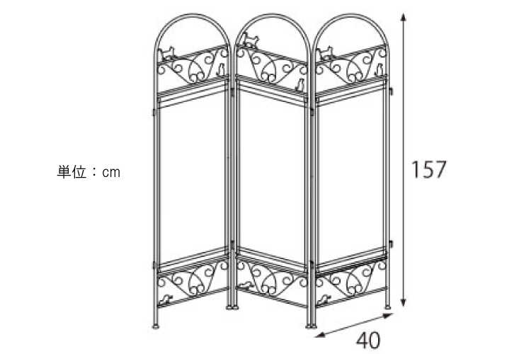 OT-1364 アイアンパーティション3連のサイズ詳細画像
