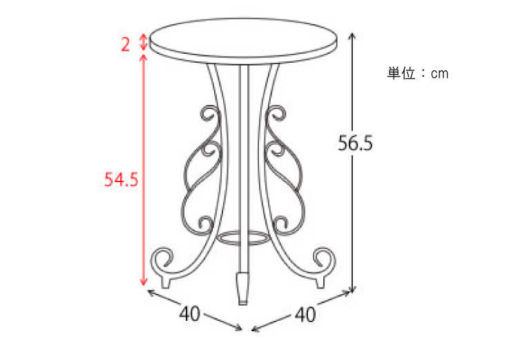 TA-2178 直径40cmプリンセス姫系サイドテーブルのサイズ詳細画像