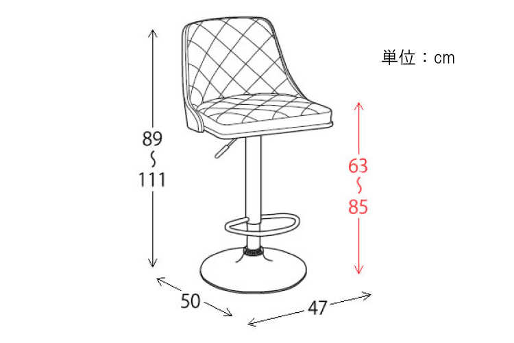 CH-3101 天然木＆PUレザー製・モダンカウンターチェアのサイズ詳細画像